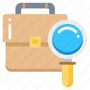 bag, business, find, magnify, search, suitcase