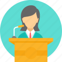 speech, dais, girl, lecture, mike, student, podium