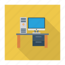 computer, desk, device, office, power, table, technology